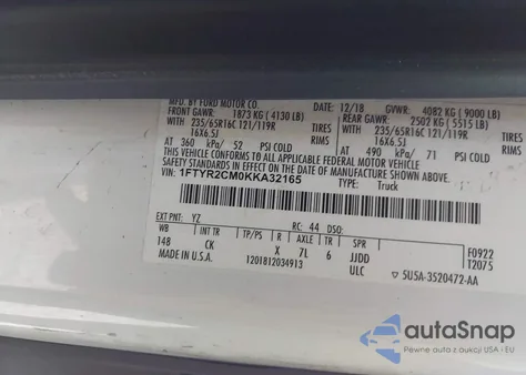 2019 Ford Transit-250 z USA, uszkodzony, nr VIN 1FTYR2CM0KKA32165